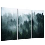 iKNOW FOTO Natural Wall Art Paintings Photographic Artworks Dark Tree Misty Landscape with Fir Forest in Hipster Vintage Retro Style Pictures Wrapped Canvas for Home Decoration 16x32inchx3pcs
