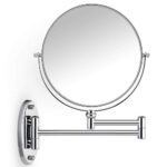 Miusco Wall Mounted Makeup Mirror, Premium 10X Magnifying 8” Two-Sided Bathroom Vanity Mirror, Extendable Arm, Round, Chrome