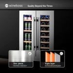WINEBOSS 24″ Wine and Beverage Refrigerator Dual Zone 18 Bottles and 57 Cans 24 inch Wine Cooler Under Counter Wine Cellar Beverage Fridge Built in Freestanding with Glass Door for Beer Soda Drink Bar