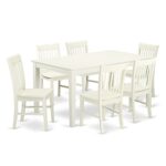 East West Furniture CANO7-LWH-W Rectangular Kitchen Table Set 7 Pc – Wooden Modern Dining Chairs Seat – Linen White Finish Dining Room Table and Body