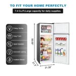 Frestec 7.4 CU’ Refrigerator with Freezer, Apartment Size Refrigerator Top Freezer,2 Door Fridge with Adjustable Thermostat Control,Freestanding, Stainless Steel Look (FR 742 SL)