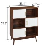 Anmytek Cube Bookcase with Doors and Display Shelves, Mid-Century Modern Bookshelf with Legs, Free Standing Walnut Storage Shelf Open Cabinet for Bedroom, Living Room, Office H0035