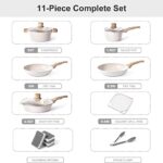 Pots and Pans Set – Caannasweis Kitchen Nonstick Cookware Sets Granite Frying Pans for Cooking Marble Stone Pan Sets Kitchen Essentials 11 Piece Set Beige