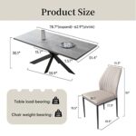 ZckyCine 6-8 People Modern Dining Table Rectangular Kitchen Dining Table Space-Saving Expandable Dining Table Metal Frame (Gray Table + 6 Beige Chairs)