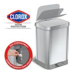 Glad Stainless Steel Step Trash Can with Clorox Odor Protection | Large Metal Kitchen Garbage Bin with Soft Close Lid, Foot Pedal and Waste Bag Roll Holder, 13 Gallon, All Stainless