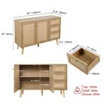 Anmytek Rattan Storage Cabinet with 2 Doors and 3 Drawers, Buffet Cabinet with Spacious Storage, Wood Sideboard Buffet for Living Room Dining Room Hallway Kitchen, Natural Oak