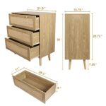 Anmytek Dresser for Bedroom with 3 Drawers, Modern Wood 3 Drawer Dresser, Rustic Oak Chest of Drawer with Spacious Storage Rattan Dresser for Bedroom Living Room H0027