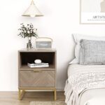 Anmytek Modern Wood Nightstand Accent Sofa Table Farmhouse Style Bedside Table with Drawer and Open Shelf End Table for Living Room Bedroom H0054