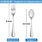 16 Pcs Forks and Spoons Silverware Set,Food Grade Stainless Steel Flatware Cutlery Set for Home,Kitchen and Restaurant,Mirror Polished,Dishwasher Safe – 8 Dinner Fork(8 inch) and 8 Teaspoon(6.5 inch)