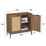 Anmytek Rustic Oak Accent Storage Cabinet with 2 Rattan Doors, Mid Century Natural Wood Sideboard Furniture for Living Room H0045