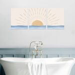 Boho Wall Art Set of 3, Neutral Geometric Sun Rising on the Sea Minimalist Art Framed Canvas Prints Artwork, Mid Century Modern Boho Sun Wall Art Decor for Bathroom, Bedroom, Living Room, Office