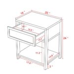 Anmytek 24″ H Wood Nightstand, Mid-Century Modern End Table with Storage Drawer and Open Shelf Rattan Bedside Table Small Side Table for Living Room Bedroom, Black, H0020