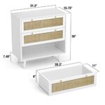 Anmytek Dresser for Bedroom with 3 Drawers, Modern Wood 3 Drawer Dresser, White Chest of Drawer with Spacious Storage Rattan Dresser for Bedroom Living Room H0072