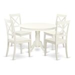 East West Furniture HLBO5-LWH-W 5 Piece Dinette Set for 4 Includes a Round Dining Room Table with Pedestal and 4 Kitchen Dining Chairs, 42×42 Inch, Linen White