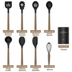 Silicone Kitchen Cooking Utensil Set, 9Pcs Kitchen Utensils Spatula Set with Wooden Handle for Nonstick Cookware, 446°F Heat Resistant Silicone Kitchen Gadgets Utensil Set with Large Holder?Black?