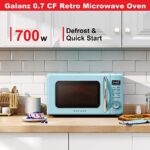 Galanz GLCMKZ07BER07 Retro Countertop Microwave Oven with Auto Cook & Reheat, Defrost, Quick Start Functions, Easy Clean with Glass Turntable, Pull Handle.7 cu ft, Blue