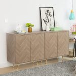Anmytek Modern Sideboard Buffet Cabinet, Natural Oak Accent Cabinet with 2 Doors and Adjustable Shelf Spaicous Storage Cabinet for Living Room Kitchen Hallway, H0058