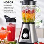 SHARDOR 1200W Countertop Blender and Personal Blender Combo for Shake and Smoothies, 52oz Glass Jar, 22oz Travel Cup + 3 Adjustable Speed Control for Frozen Fruit Drinks, Smoothies, Sauces, Sliver