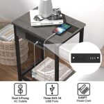 Nightstand with Charging Station Bedroom End Table Set of 2 Modern Side Table with USB Ports and outlets 2-Tier Dark Grey Bedside Table for Living Room Farmhouse Furniture