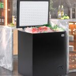 TABU Chest Freezer, 5.0 Cu Ft Deep Freezer with Removable Basket, Adjustable Temperature, Compact Freezer with Top Open Door (Black)