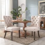 KCC Velvet Dining Chairs Set of 2, Upholstered High-end Tufted Dining Room Chair with Nailhead Back Ring Pull Trim Solid Wood Legs, Contemporary Nikki Collection Modern Style for Kitchen, Beige