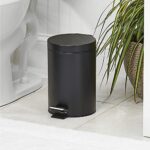 mDesign 3 Liter Round Small Metal Step Trash Can Wastebasket, Garbage Container Bin – for Bathroom, Powder Room, Bedroom, Kitchen, Craft Room, Office – Removable Liner Bucket – Black