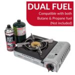 Grill Boss 90057 Dual Fuel Camp Stove | Works with both Butane and Propane | Perfect for Camping & Hiking | Emergency Cooking Stove | Single Burner 12k BTU Output | Single Burner Dual Fuel Camp Stove