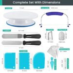 RFAQK 64 Pcs Cake decorating supplies Kit with Cake Turntable-Cake leveler- 24 Numbered Icing Piping Tips with Pattern Chart and EBook- Straight & Angled Spatula-30 Icings Bags- 3 Icing Comb Scraper