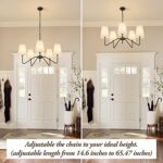 5-Light Modern Chandelier with White Shades, Classic Pendant Ceiling Light Fixture for Dining Room, 30” Black Chandelier with E12 Base Hanging Lamp for Living Room Hallway Bedroom, Height Adjustable
