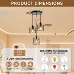 3-Light pendant light Fixtures, Farmhouse Kitchen Island Light Fixture, Industrial Hanging Pendant Lighting for Dining Room Bedroom, Black Metal Cage Pendant Ceiling Lamp, E26 Base, Bulbs Not Included