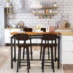 Lamerge Bar Table Set of 4,Industrial 5 Piece Breakfast/DiningTable Set,43″ Pub Height Table & 4 PU Upholstered Stools with Backrest,for Living Room,Kitchen,Bar,Rustic Brown & Black & Brown