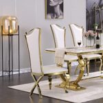 ACEDÉCOR 5 Piece Dining Table Set, White and Gold Kitchen and Dining Room Sets for 4, Gold Metal Circling Base Dining Table, White Leather Upholstered Dining Chairs with Gold Stainless Steel Legs