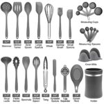 28PCS Silicone Kitchen Cooking Utensils Set with Holder, AIKWI Heat-Resistant & Non-stick Silicone Turner Spatula Spoon for Cooking, BPA Free Kitchen Tools Gift (Gray)