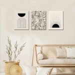 Minimalist Boho Wall Art Set of 3, Abstract Wall Art Black Beige Sunrise Women Line Wall Decor, Mid-Century Modern Art Print, Neutral Geometric Canvas Artwork Posters for Living Room, Bedroom, Bathroom, Gallery, Boho Room Decor -12″x16″, Framed
