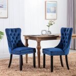Virabit Blue Dining Chairs Set of 4, Velvet Tufted Dining Chairs with Nailhead Back and Ring Pull Trim, Upholstered Dining Chairs for Kitchen/Bedroom/Dining Room