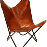 Leather Butterfly Chair Tan Leather Butterfly Chair Living Room Chair Leather Chair with Black Metal Base (Iron Frame with Tan Cover)