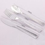 Supernal 360pcs Silver Plastic Cutlery,Elegant Plastic Silverware,Silver Hammed Silverware,Disposable Plastic Flatware,Include 120 Forks,120 Knvies,120 Spoons,Perfect for Birthday,Party,Wedding
