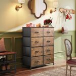 WLIVE Fabric Dresser for Bedroom, Tall Dresser with 8 Drawers, Storage Tower with Fabric Bins, Double Dresser, Chest of Drawers for Closet, Living Room, Hallway, Dorm, Rustic Brown Wood Grain Print