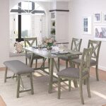 6 Piece Dining Table Set, Wooden Rectangular Kitchen Table and 4 Dining Chairs with Cushions and 1 Bench with Cushion, Wooden Kitchen Dining Room Table Set for 6, Rustic Gray