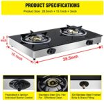 Propane Gas Cooktop 2 Burners Gas Stove portable gas stove Tempered Glass Double Burners Stove Auto Ignition Camping Double Burner LPG for RV, Apartments, Outdoor