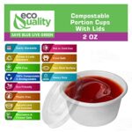 EcoQuality 2 Oz Compostable Portion Cups with Lids – Sugarcane Bagasse Condiment Souffle Cups with Lid – Biodegradable Sauce Cups – Perfect for Disposable Sample Cups, Slime, Jello Shot Cups, Food Storage, Takeout, Restaurants, Delivery, Salad Dressing (5000)