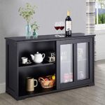 FANTASK Kitchen Storage Cabinet Sideboard, Stackable Buffet w/Height-Adjustable Shelf & 2 Glass Sliding Doors, Accent Console Table for Kitchen Dining Living Room Hallway Office (Black)