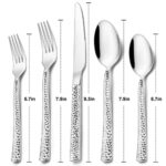 Hammered Silverware Set, 40-Piece Stainless Steel Square Flatware Set for 8, Food-Grade Tableware Cutlery Set, Utensil Sets for Home Restaurant, Mirror Finish, Dishwasher Safe