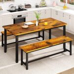 AWQM Dining Table Set with Two Benches, Kitchen Table Set for 4-6 Persons, Kitchen Table of 47.2×28.7×28.7 inches, Benches of 40.5×11.0x17.7 inches, Rustic Brown