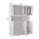 DiDuGo Large Kitchen Hutch Storage Cabinet with Adjustable Shelves & Glass Door, Kitchen Pantry Cabinets Kitchen Storage Cabinet, for Living Room White (47.2”W x 15.7”D x 70.9”H)