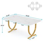 Tribesigns Rectangular Dining Table for 4 to 6, 63 Inch Modern Kitchen Table with Faux Marble Table Top and Metal Legs for Dining Room, Kitchen, Backyard or Living Room, White & Gold
