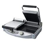 Cadco CPG-20F Double Panini/Clamshell 220-Volt Grill with Smooth Top Plate, Stainless Steel