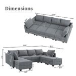 HONBAY Sectional Modular Sleeper Sofa U Shaped Sectional Sofa with Wide Chaise 112” Modular Sofa Couch with Storage Seat, Bluish Grey