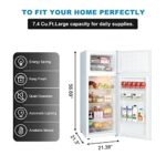 Frestec 7.4 CU’ Refrigerator with Freezer, Apartment Size Refrigerator Top Freezer,2 Door Fridge with Adjustable Thermostat Control,Freestanding, White (FR 742 WH)