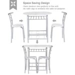 VECELO 3 Piece Small Round Dining Table Set for Kitchen Breakfast Nook, Wood Grain Tabletop with Wine Storage Rack, Save Space, 31.5″, White & Silver